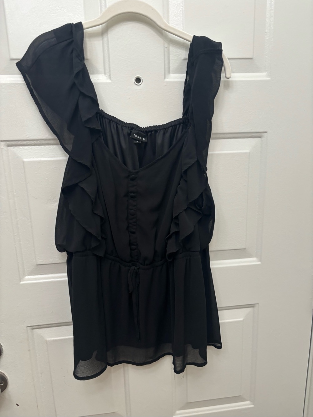 torrid Black Ruffle  Tie-Waist Sleeveless Blouse